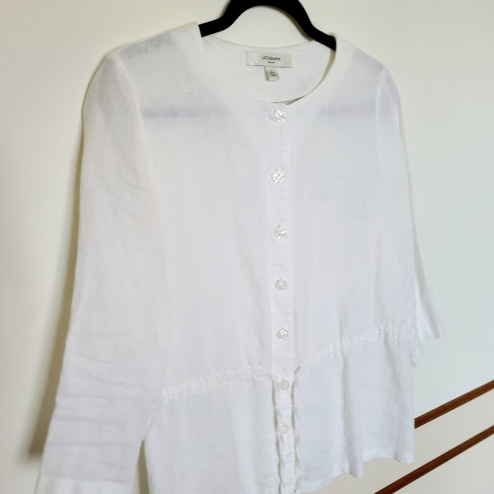 Liz Claiborne Linen Button Down Shirt Blouse Jacket with Waist Tie